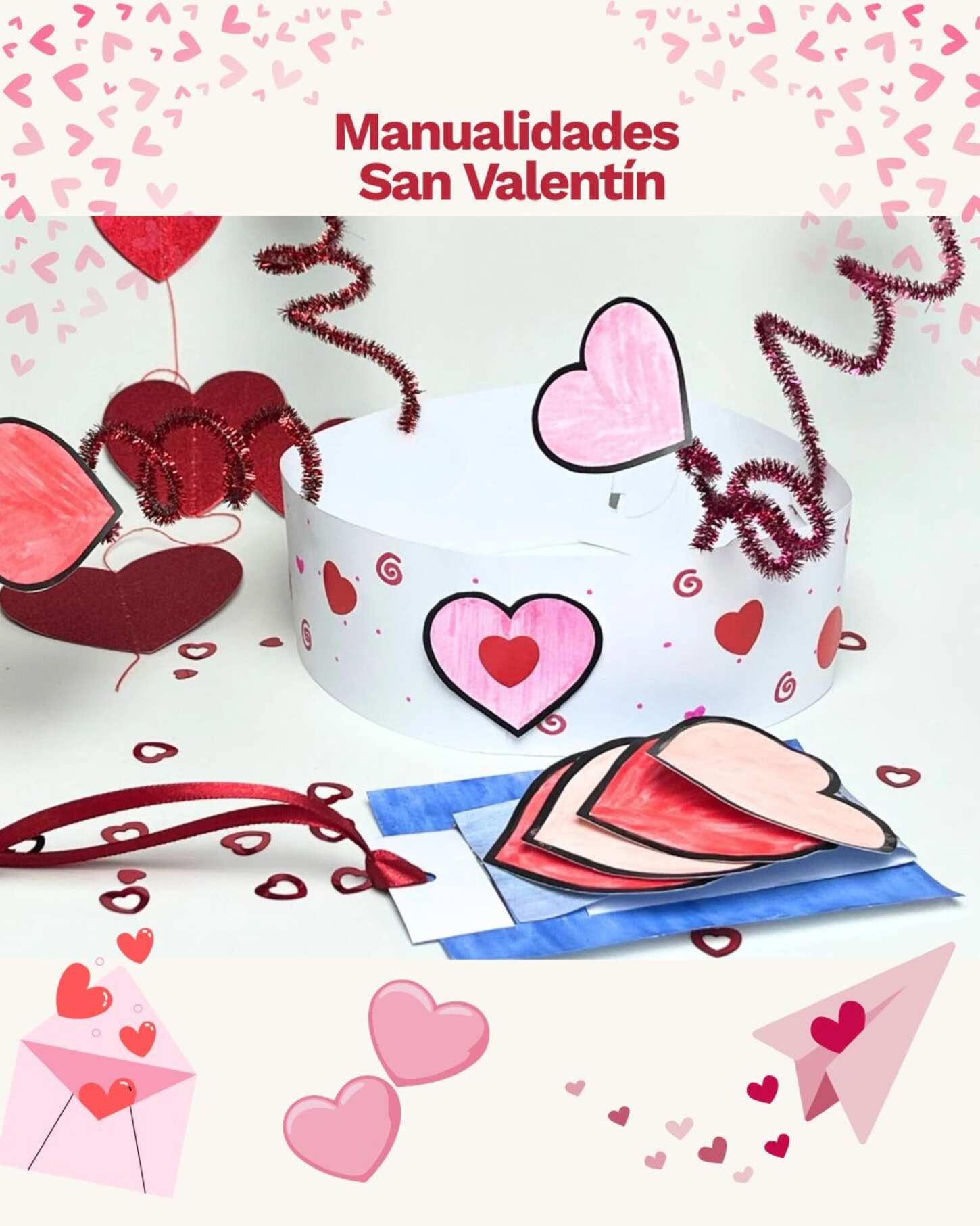 Manualidades infantiles para San Valentín: tarjeta amorosa y corona de corazones (con plantilla gratis) - fiesta de cumpleaños, fiestas de cumpleaños a domicilio, animación infantil, animación para eventos familiares, animación eventos infantiles Manualidades infantiles para San Valentín: tarjeta amorosa y corona de corazones (con plantilla gratis) - Infantil Barcelona